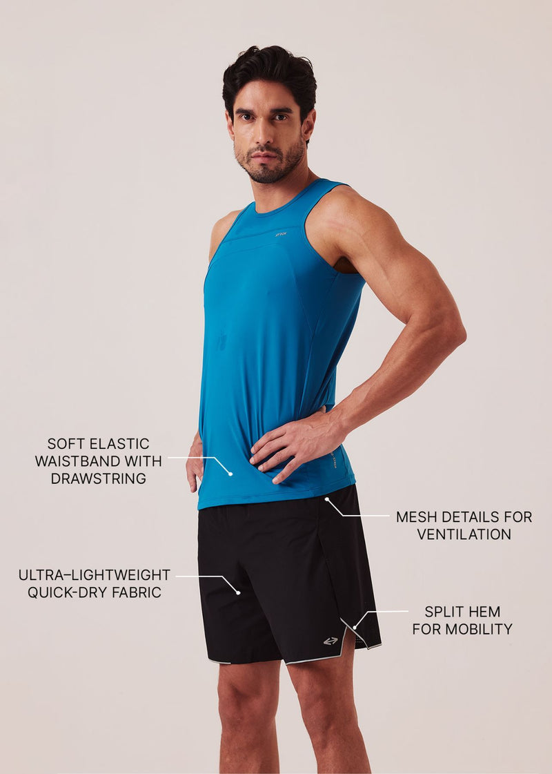 Men Split Hem Gym Shorts - Jet Black