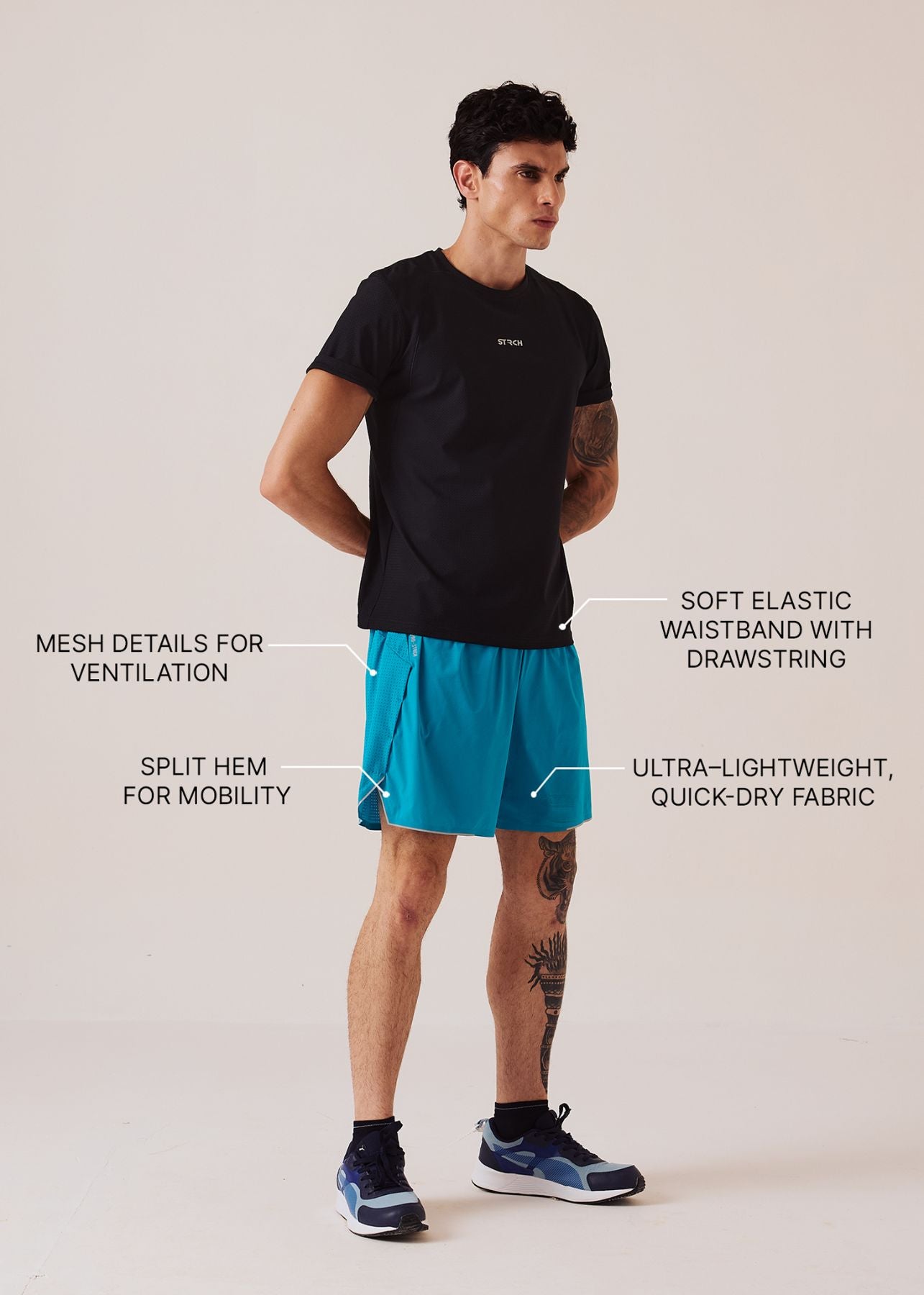 Men Split Hem Gym Shorts - Ocean Teal - 3