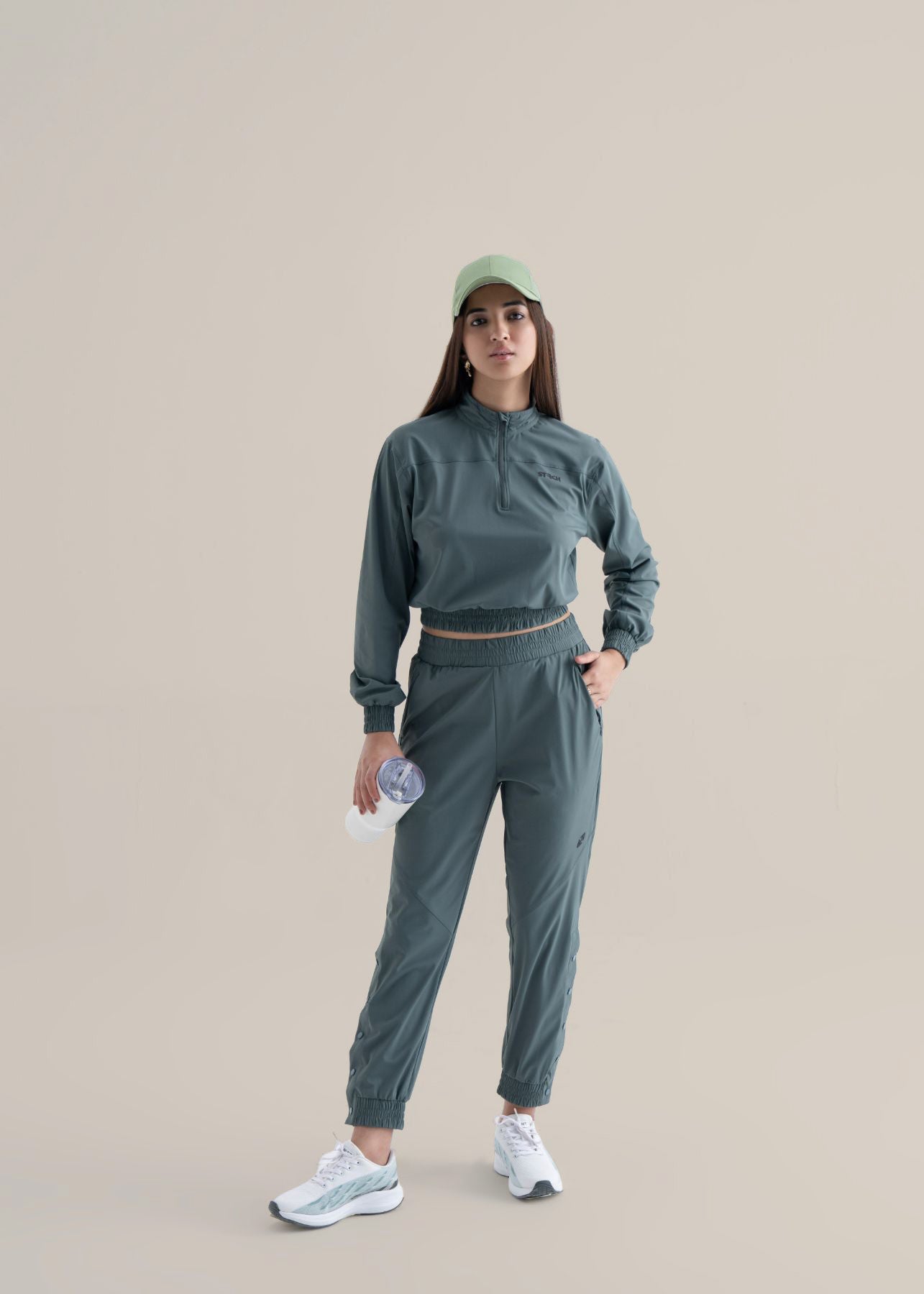 Women Cropped Jacket - Balsam Green - 2