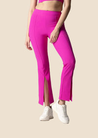 Women Ribbed Flare Pants - Shocking Pink - 4