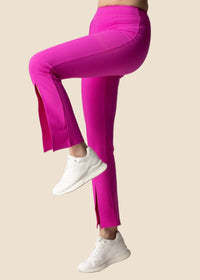Women Ribbed Flare Pants - Shocking Pink - 5