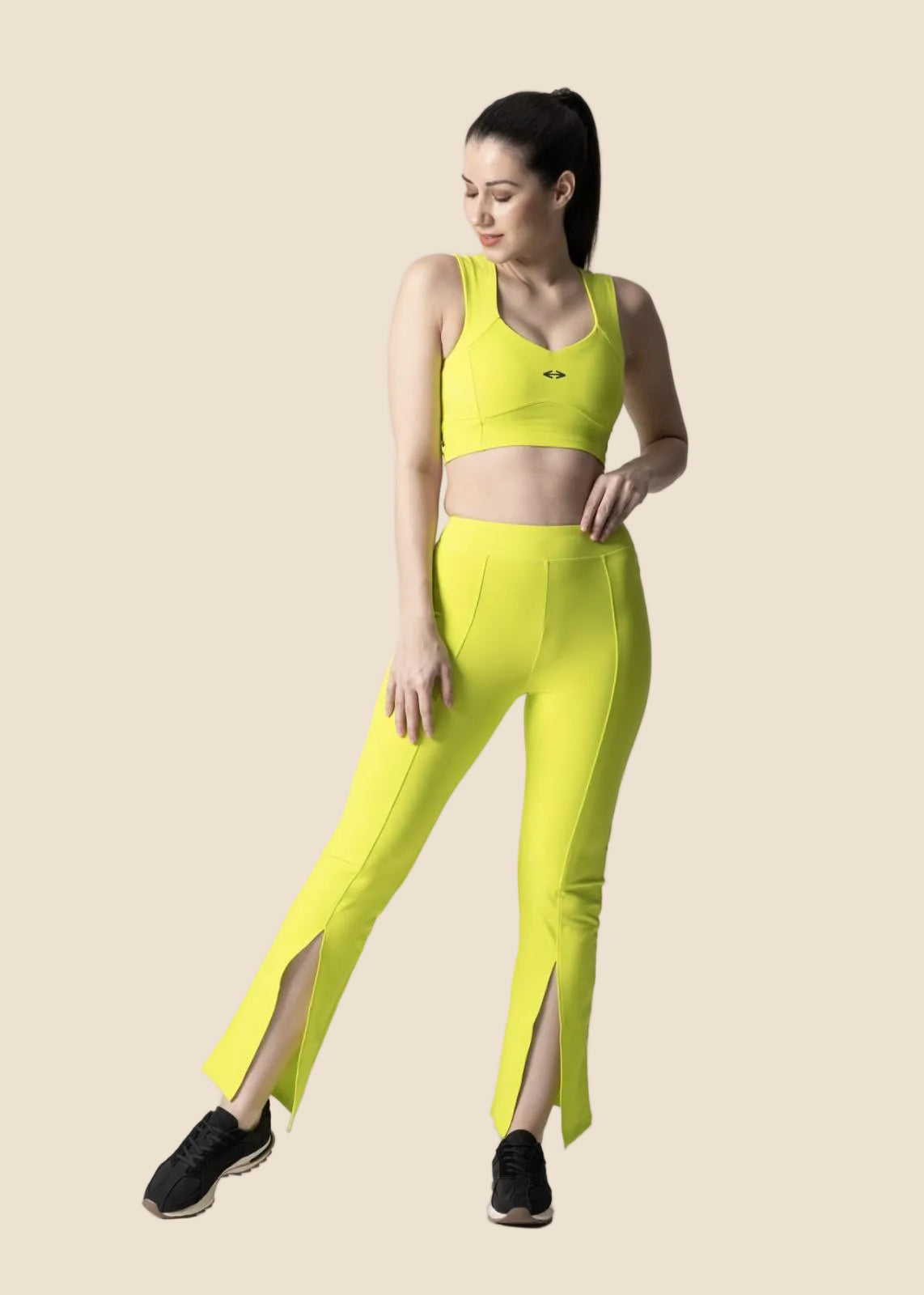 Women Ribbed Flare Pants - Neon Green - 3