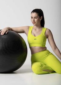 Women Ribbed Flare Pants - Neon Green - 4