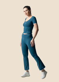 Women High Waist Bootcut Workout Leggings - Classic Blue - 2
