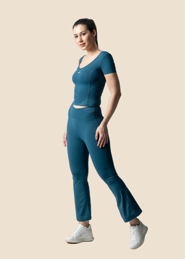 Women High Waist Bootcut Workout Leggings - Classic Blue - 2