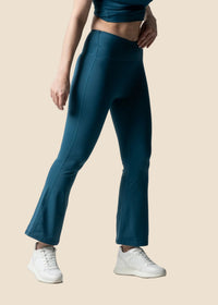 Women High Waist Bootcut Workout Leggings - Classic Blue - 1