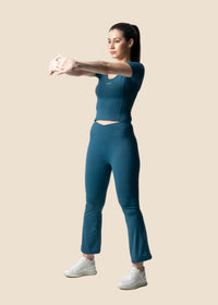 Women High Waist Bootcut Workout Leggings - Classic Blue - 6