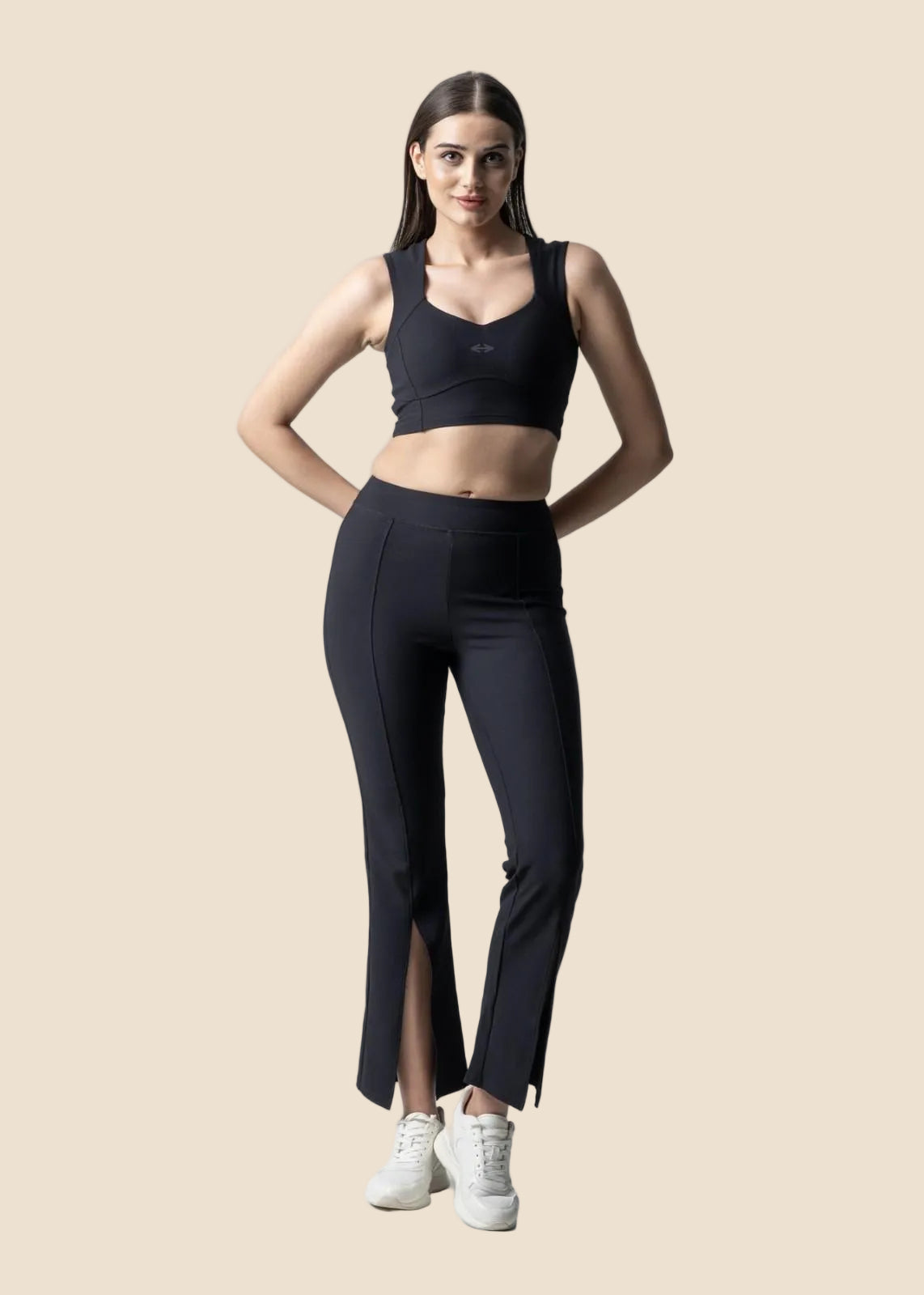 Women Ribbed Flare Pants - Black - 2