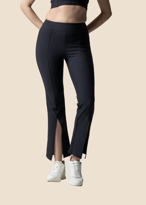 Women Ribbed Flare Pants - Black - 1