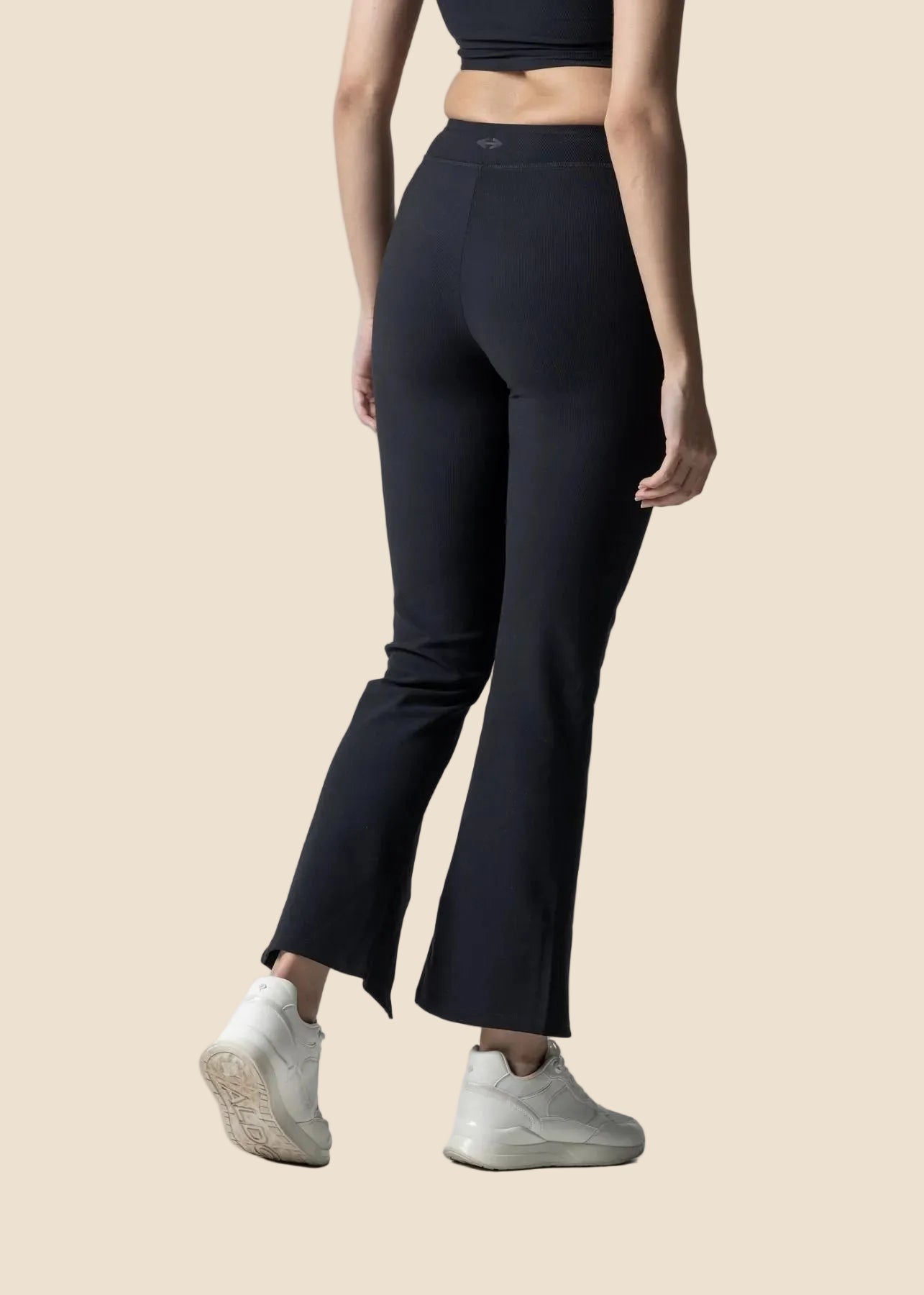 Women Ribbed Flare Pants - Black - 6