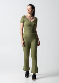 Women High Waist Bootcut Workout Leggings - Olive - 2