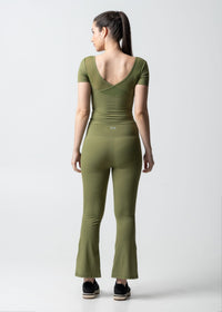 Women High Waist Bootcut Workout Leggings - Olive - 4