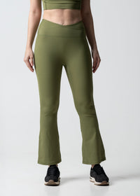 Women High Waist Bootcut Workout Leggings - Olive - 1