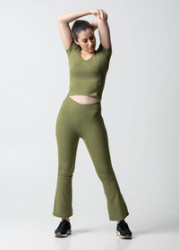 Women High Waist Bootcut Workout Leggings - Olive - 5
