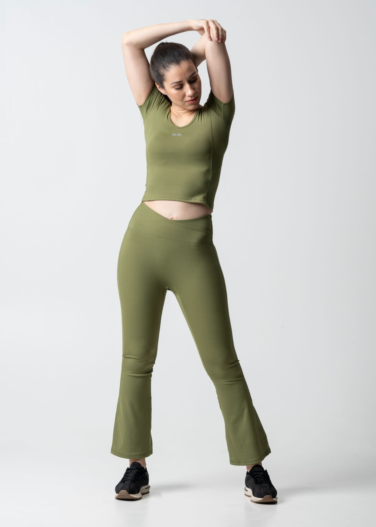 Women High Waist Bootcut Workout Leggings - Olive - 5