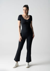Women High Waist Bootcut Workout Leggings - Black - 2