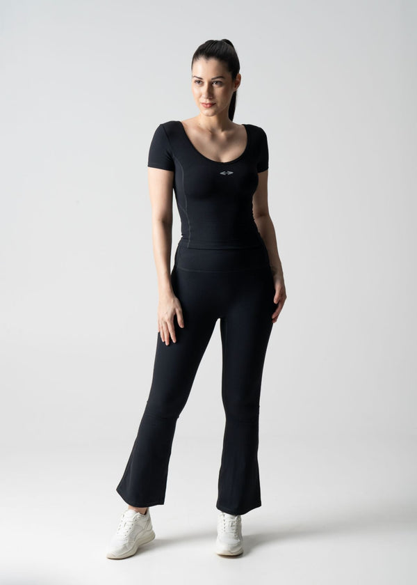 Women High Waist Bootcut Workout Leggings - Black - 2