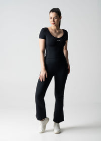 Women High Waist Bootcut Workout Leggings - Black - 4
