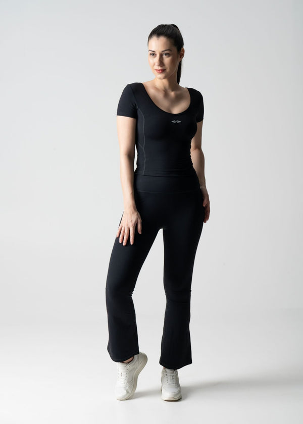 Women High Waist Bootcut Workout Leggings - Black - 4