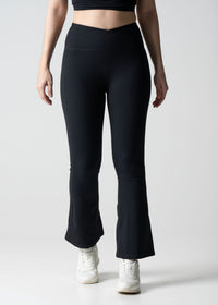 Women High Waist Bootcut Workout Leggings - Black - 1