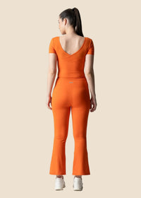 Women High Waist Bootcut Workout Leggings - Orange - 2