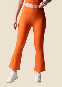 Women High Waist Bootcut Workout Leggings - Orange - 1