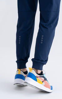 Men Ribbed Waistband Joggers Navy Blue - 4