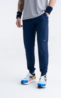 Men Ribbed Waistband Joggers Navy Blue - 3