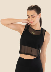 Women Adjustable Strap Gym Bra - Powder Black - 1