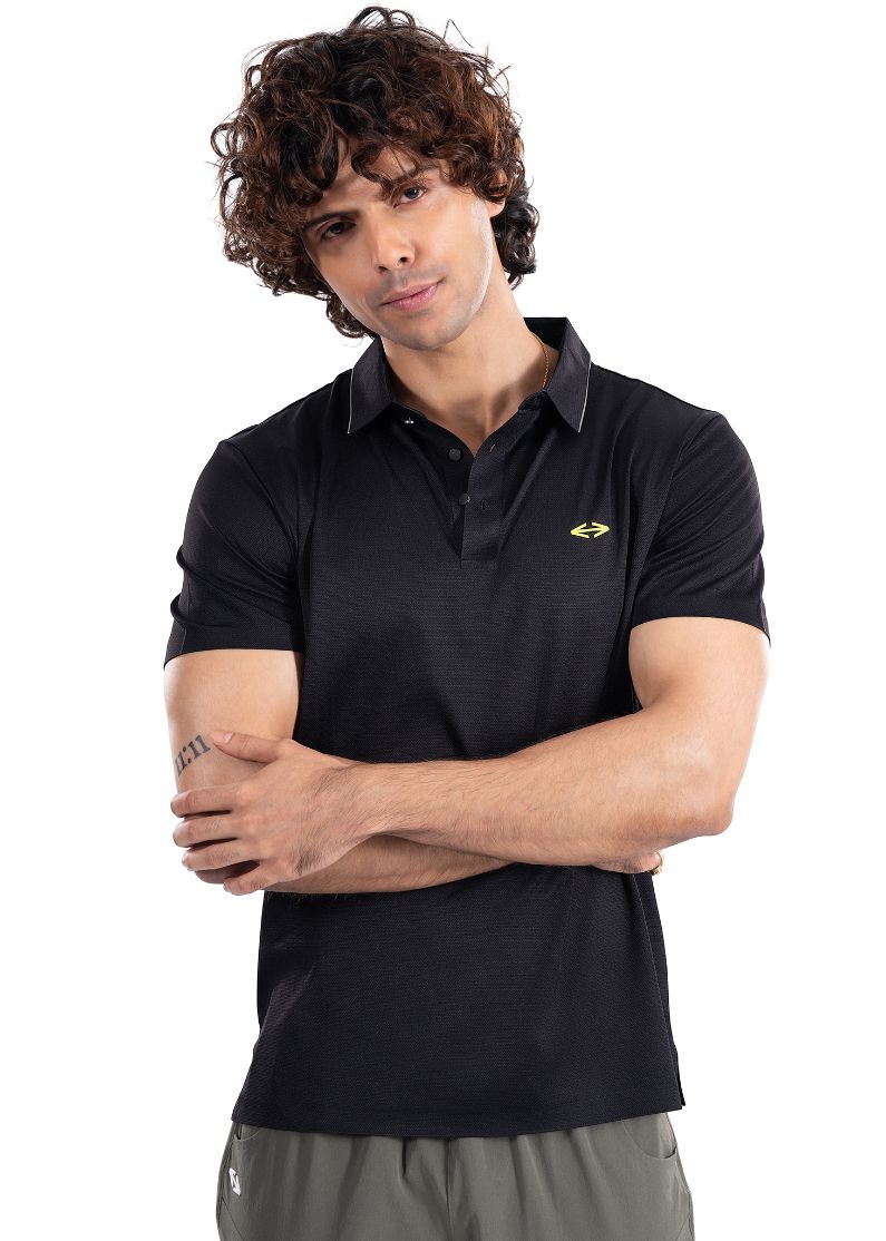 Men Slim Fit Bonded Polo Tshirt Black - 4