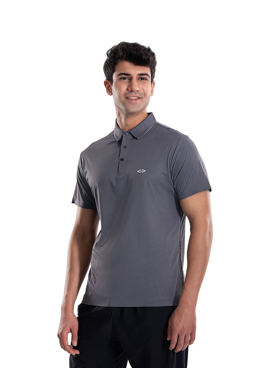 Men Slim Fit Bonded Polo Tshirt Charcoal Grey - 3