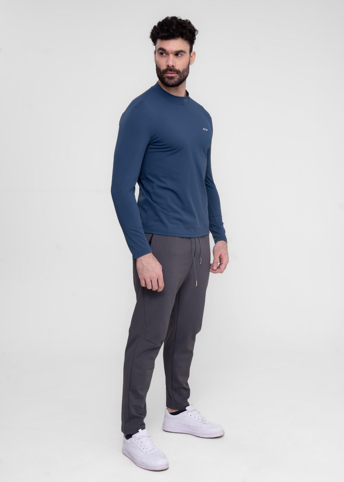 Men Gym Tshirt With Stand Collar Blue Wing Teal - 3