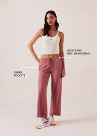 Women High Waist Flare Pants - Rose Pink - 3