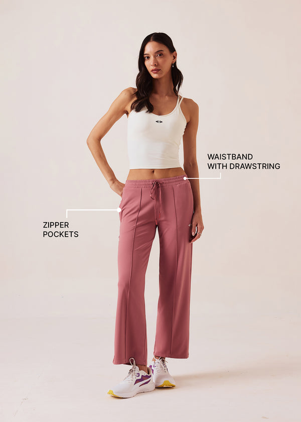 Women High Waist Flare Pants - Rose Pink - 3