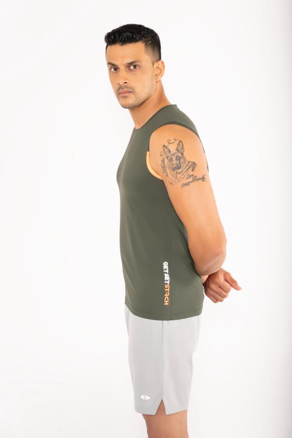 Men Lightweight Gym Tank Top Army Green - 3