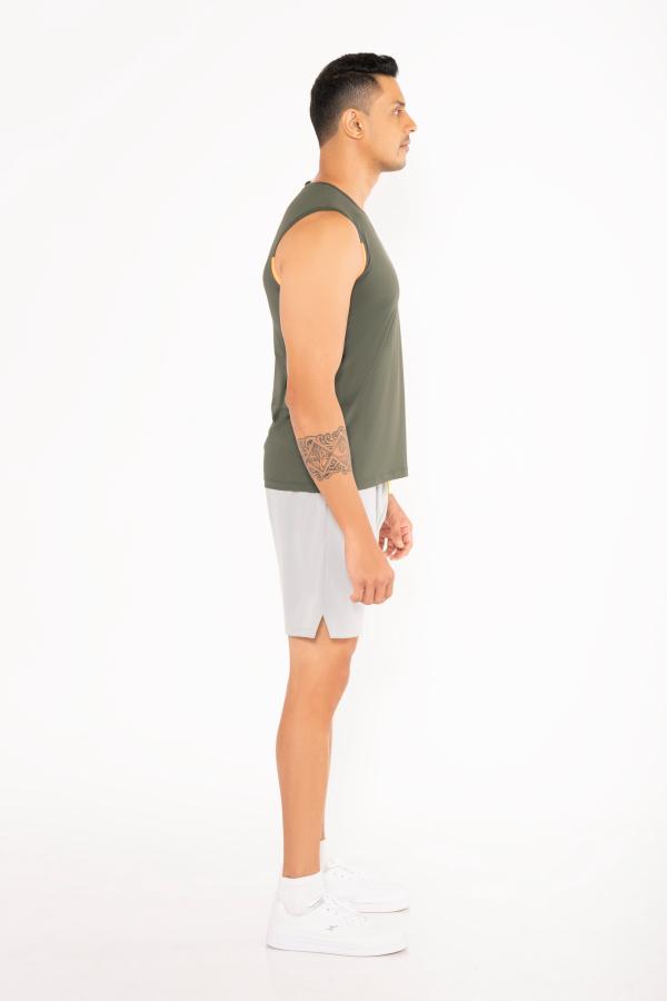 Men Lightweight Gym Tank Top Army Green - 4