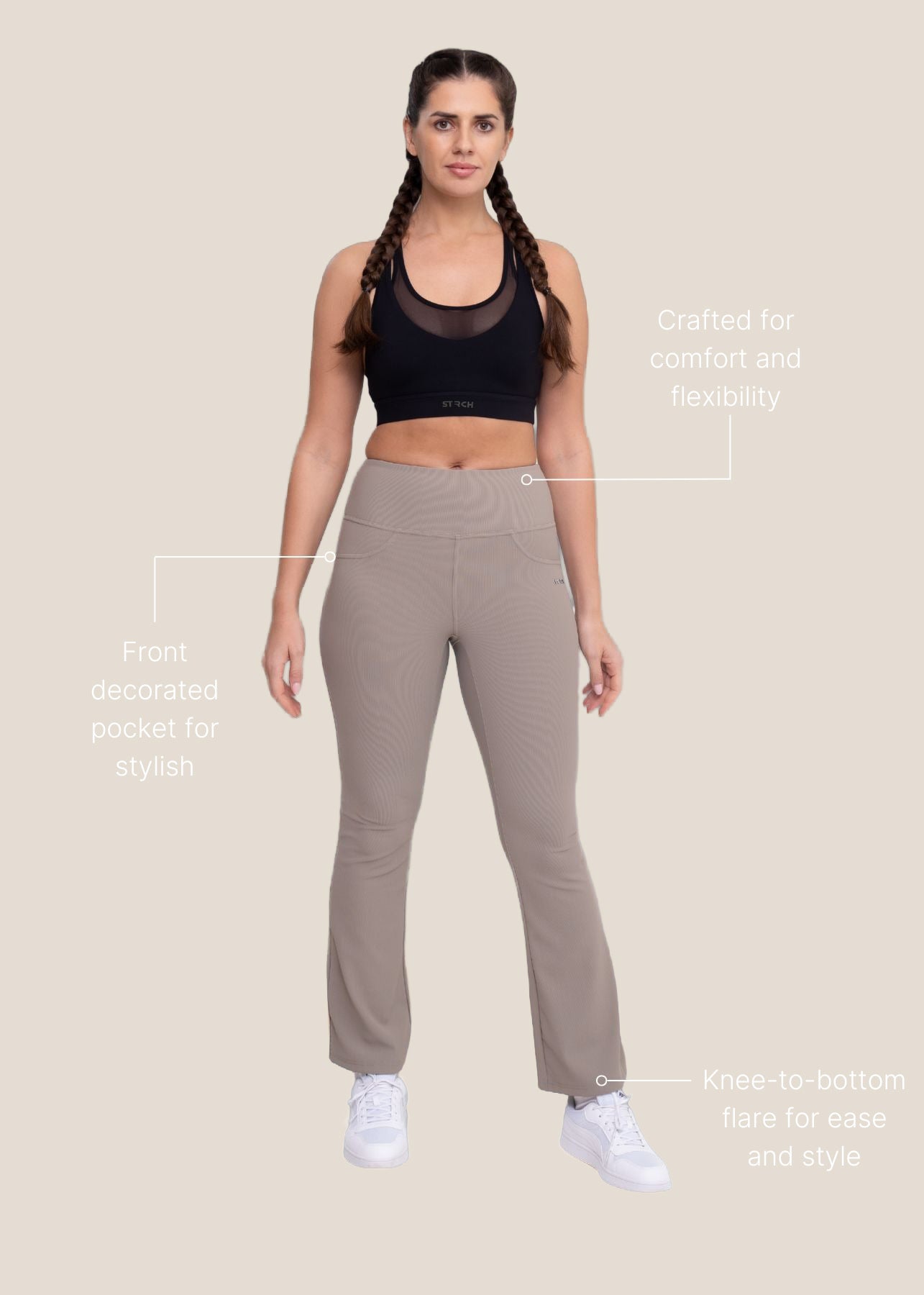 Women Workout Flare Pant - Beige - 3