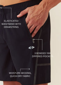 Men Multi-Pocket Gym Shorts - Jet Black - 3