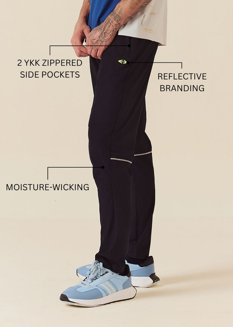 Men Zipper Pocket Workout Pants - Jet Black