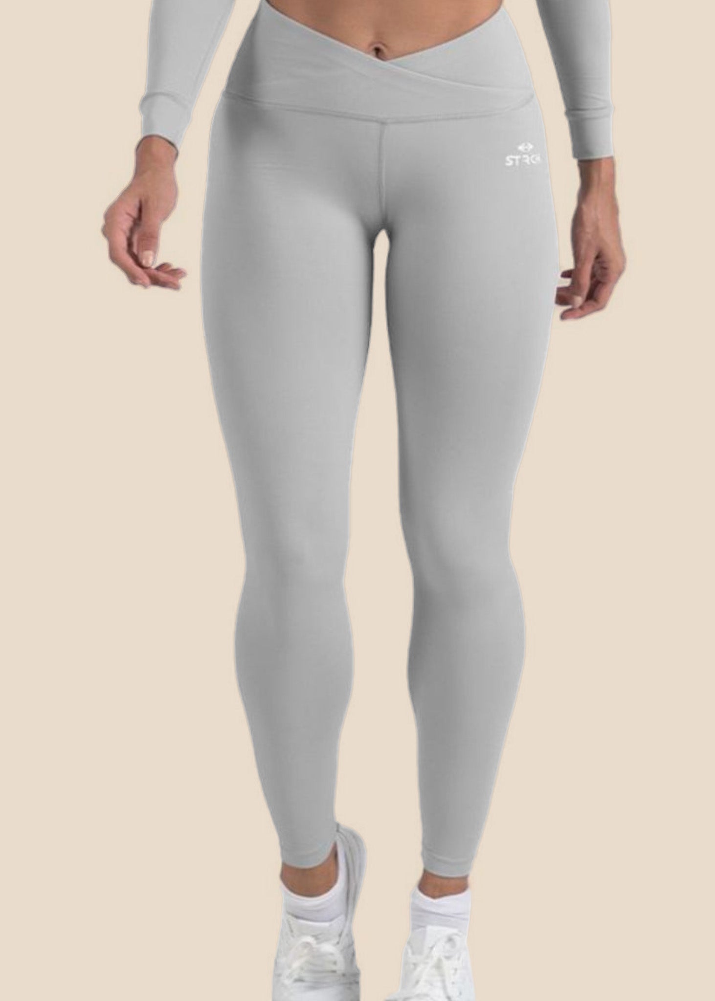 Criss-cross wasitband Leggings - Grey - 1