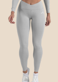 Criss-cross wasitband Leggings - Grey - 1