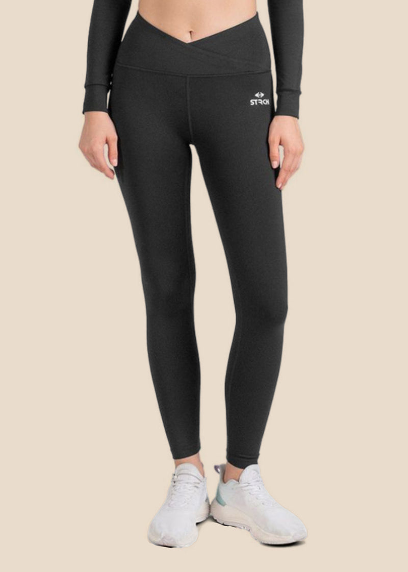 Criss-cross wasitband Leggings - Black