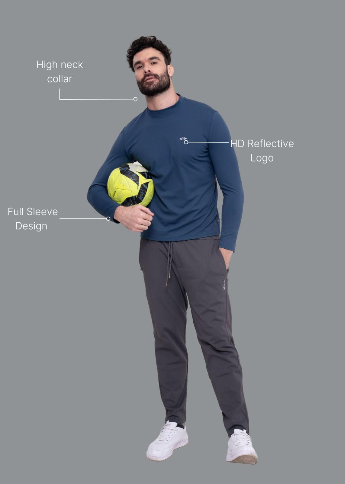 Men Gym Tshirt With Stand Collar Blue Wing Teal - 2