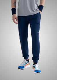 Men Ribbed Waistband Joggers Navy Blue - 1