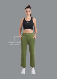 Women Dual Pocket Track Pants Olive - 2