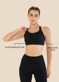 Women Adjustable Strap Gym Bra - Powder Black - 3