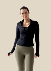 High Neck Zip Jacket - Black