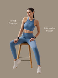 Ribbed T-back sports bra - Glacier Lake - 3
