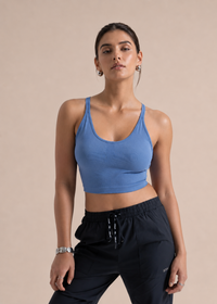 Seamless open Back Sports Bra - Coronet Blue