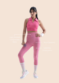 Women Seamless Flare Workout Leggings - Pink - 3